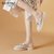达芙妮包头半拖鞋女外穿2021年新款夏季薄款懒人鞋平底网纱凉拖鞋(米白色 36)第2张高清大图