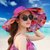 SUNTEK帽子女潮夏天大沿沙滩帽防晒防紫外线可折叠大檐帽海边太阳遮阳帽(M（56-58cm） 荧光 紫红色)第3张高清大图