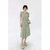 绿色V领褶皱短袖衬衫连衣裙女夏小众设计高级感收腰显瘦polo长裙(XL 花灰长款)第2张高清大图