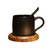 咖啡厅磨砂马克杯带勺黑色咖啡杯带盖创意简约陶瓷办公室水杯子(杯+勺+木盖(白色))第5张高清大图