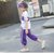 童装女童套装2019夏季新款女童休闲韩版两件套儿童运动套装 紫色 150(s 白)第2张高清大图