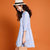 七格格2017春装新款 领口蝴蝶结系带条纹七分袖宽松连衣裙 女N432(蓝色 M)第3张高清大图