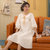 雅黛琳睡裙夏季短袖公主风甜美中长款连衣裙DF33104(白色 M)第3张高清大图
