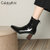 CaldiceKris（中国CK）冬季新款尖头裸靴弹力瘦瘦单靴英伦短靴女（绒里）CK-X9018-2(杏色 34)第3张高清大图