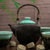 艾罗赫柏【礼盒装】美浓烧日本进口冰裂方形茶具套装家用茶壶茶杯整套茶具礼盒装一壶四杯(碧绿 默认)第3张高清大图