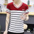 左岸男装 夏季新款韩版男士V领短袖T恤男生修身条纹纯棉上衣潮(上红下白 XXXL)第3张高清大图