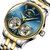 宾格（BINGER）手表男士机械表镂空个性全自动机械表防水时尚腕表(间金蓝面钢带)第4张高清大图