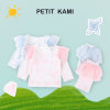 Petitkami2021秋冬婴童花卉印花网纱荷叶边长袖长裤分体套装(120 蓝色套装)