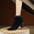 SUNTEK舒适女鞋高跟鞋2021年冬季加绒短筒尖头粗跟高跟短靴女法式靴(34 棕色绒里)第3张高清大图