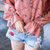 Mistletoe2017秋季新款韩版女装宽松印花上衣T恤V领长袖雪纺衫(红色 XL)第4张高清大图