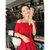 女夏高腰显瘦吊带露肩一字肩红色连衣裙2018新款小个子红裙子(红色(如图) XL)第3张高清大图