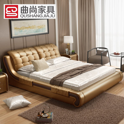 曲尚(Qushang) 双人床 皮床 皮艺床软床1.8米卧室家具0082(1800*2000 床+山棕床垫+2柜)