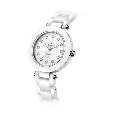 亨宝时hangboss手表时尚商务女表时尚女士手表精钢石英表女士陶瓷腕表(白面原色)