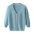艾米恋七分袖针织衫薄款女2021夏季新款v领蓝色短款开衫外套上衣(浅灰色 M)第4张高清大图