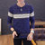 冲锋道 新款毛衣男士针织衫圆领保暖打底衫套头上衣服 青年条纹拼接时尚韩版修身潮流毛衣QCC126-1-863(蓝色 XL)第2张高清大图