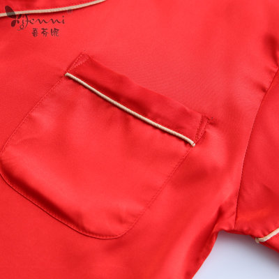 喜芬妮夏款丝质短袖 短裤宽松性感休闲 纯色女士睡衣 家居服套装(1704朱红 M)