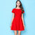 短款一字领黑裙子小个子连衣裙2021年春夏秋法式赫本红色礼服短袖(酒红色 M)第2张高清大图