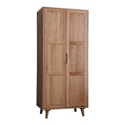 吉木多 北欧白橡木全实木衣柜简约现代大衣橱卧室家具储物柜(原木色 B款两门衣柜)