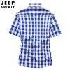 JEEP SPIRIT吉普短袖衬衫工装大格纹纯棉半袖衬衫微弹条纹夏装新款jeep百搭上衣潮(F245-0089蓝色大格 M)