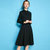 设计感中长小黑裙法式气质赫本礼服2021春秋新款打底裙黑色连衣裙(黑色 XL)第2张高清大图