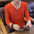 卡郎琪 男士新款长袖t恤薄款毛衣针织衫 青年百搭休闲V领体恤毛衣纯色打底衫上衣QCC126-1-837(橘红色 XL)第5张高清大图