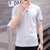 2017夏季简约时尚短袖韩版V领半袖修身T恤男士打底衫 6001(灰色 XL)第2张高清大图