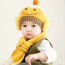 儿童帽子婴儿围巾套装宝宝帽子0-3-6-12个月秋冬毛线女童小孩帽子1-2岁(黄色)