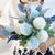 地中海简美桌面陶瓷花瓶蓝白色仿真花艺尤加利桉树叶绣球套装摆件(粉色花束+蓝色花瓶)第5张高清大图