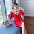 红色刺绣改良旗袍网红卫衣裙2021年加厚新款设计感连帽加绒(红色裙子-【加绒】 M 建议【90-105斤】)第3张高清大图