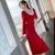 MISS LISA法式复古茶歇长款针织裙红色长袖气质连衣裙C157(红色 XL)第3张高清大图