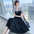 MISS LISA赫本风小黑裙子气质优雅轻熟长款连衣裙B1128(黑色 M)第3张高清大图