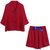 SUNTEK女士夏季优雅气质仿丝家居服套装宽松蝙蝠袖透气半袖纽扣睡衣套装(红色套装)第5张高清大图