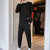 新款运动套装男女圆领卫衣男士春秋季长袖外套两件套休闲跑步帅气(黑色 XL)第3张高清大图