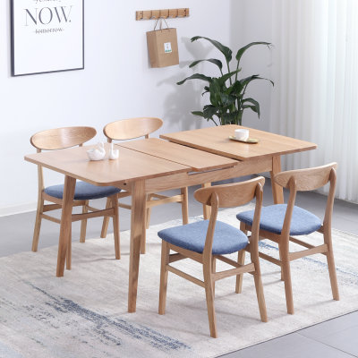 恒兴达 全白橡木餐桌椅组合 北欧小户型家具 可伸缩全实木餐桌 宽均为800mm 高均为750mm(1.0-1.3米-胡桃色 单餐桌)