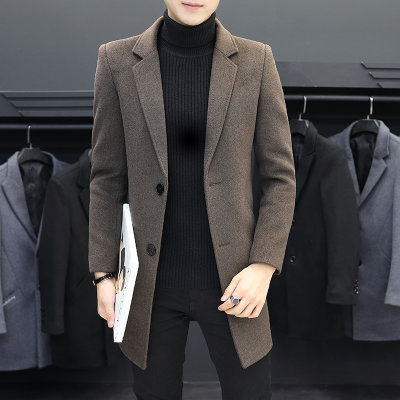 韩版青年羊毛呢大衣男士中长款毛呢风衣帅气个性(黑色 M)