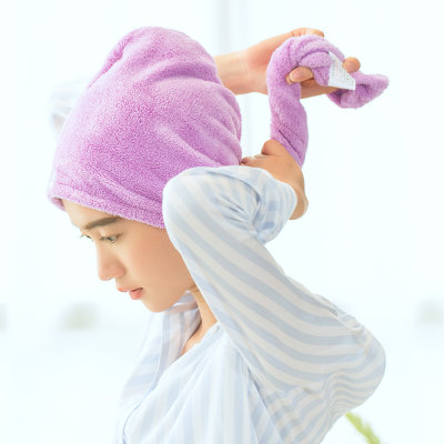 三利 干发帽2条装 柔软强吸水速干擦头发毛巾 便携式可爱洗发包头巾浴帽(淡紫+湖蓝 干发帽)