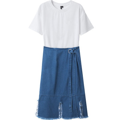 韩都衣舍2017韩版女夏装新款显瘦两件套中长款短袖连衣裙RW6402瑒(白色 XS)
