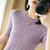 新款提花短袖针织衫女士圆领套头半袖毛衣短款宽松T恤衫打底上衣(紫色 L)第5张高清大图