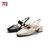 马内尔2021新款单鞋子女夏季凉鞋中跟粗跟法式一字扣真皮GD18022(黑色 38)第5张高清大图