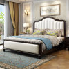吉木多 小美式实木床 1.8米主卧欧式双人床现代简约白色软靠1.5m卧室婚床(1.5*2米象牙白 床+床垫+床头柜*2)