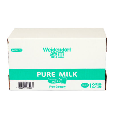 德国进口牛奶 营养早餐奶 德亚脱脂牛奶纯牛奶1L*12盒整箱装（新疆西藏不发货）