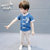 儿童棉麻套装夏款男女童汉服套装90-130码中式民国风十里桃花套装02(130码（身高120-130） 蓝色)第4张高清大图