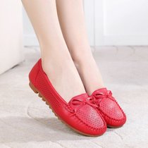 夏季洞洞鞋女镂空透气豆豆鞋孕妇防滑女鞋平跟软底护士鞋妈妈凉鞋(37)(红色)