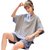 SUNTEK睡衣女夏季2022年新款短袖夏天两件套网红薄款可外穿家居服春(ZB-2178黑色上衣+灰色裤)第5张高清大图