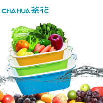 茶花果盘中号水果篮双层沥水篮组合套装果蔬沥水筛塑料洗菜篮颜色随机
