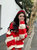 秋冬2021年新款韩版针织一字露肩上衣女宽松条纹中长圣诞红色毛衣(L)第3张高清大图