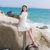 2018夏季新款女装露肩一字肩度假沙滩裙欧根纱吊带连衣裙A字裙子(白色)(XS)第2张高清大图
