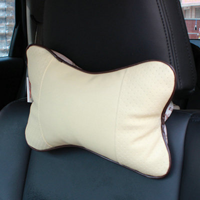 卡饰得(CARCHAD) 汽车立体全皮革头枕 透气骨头枕 护颈枕头 单个装(米色 纯色)