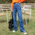 MISS LISA阔腿裤高腰牛仔裤弹性柔软薄料款透气裤子YR162(深蓝色 L)第3张高清大图