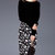 高冷御姐职业套装女2021春秋新款长袖T恤印花包臀裙子气质两件套(黑色+花色 XL)第3张高清大图